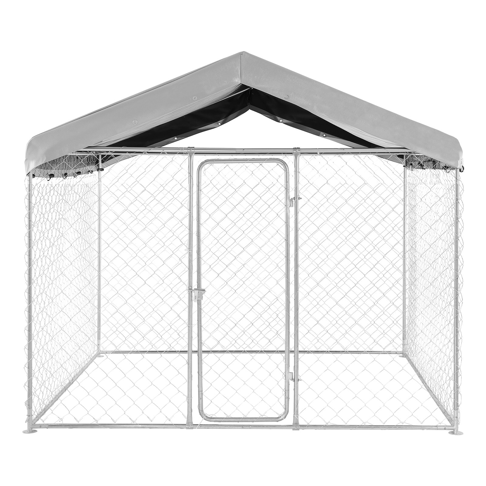 VEVOR Perrera de Exterior, 2,3 x 2,3 x 2,15 m, Parque para Perros con Cerradura y Techo Anti-UV Impermeable, Marco de Metal Galvanizado, Caseta de Valla para Perros Grandes en Patio Jardín Terraza