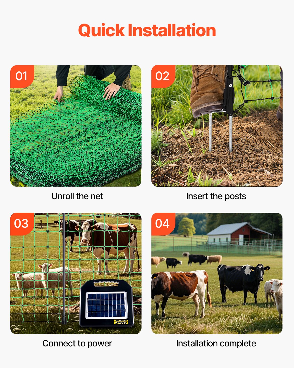VEVOR Kit de red para cerca eléctrica cerca de red de PE 1,06 x 49,98 m con postes de estaca de doble púa malla utilitaria portátil para cabras, ovejas, corderos, ciervos, cerdos, perros, granjas