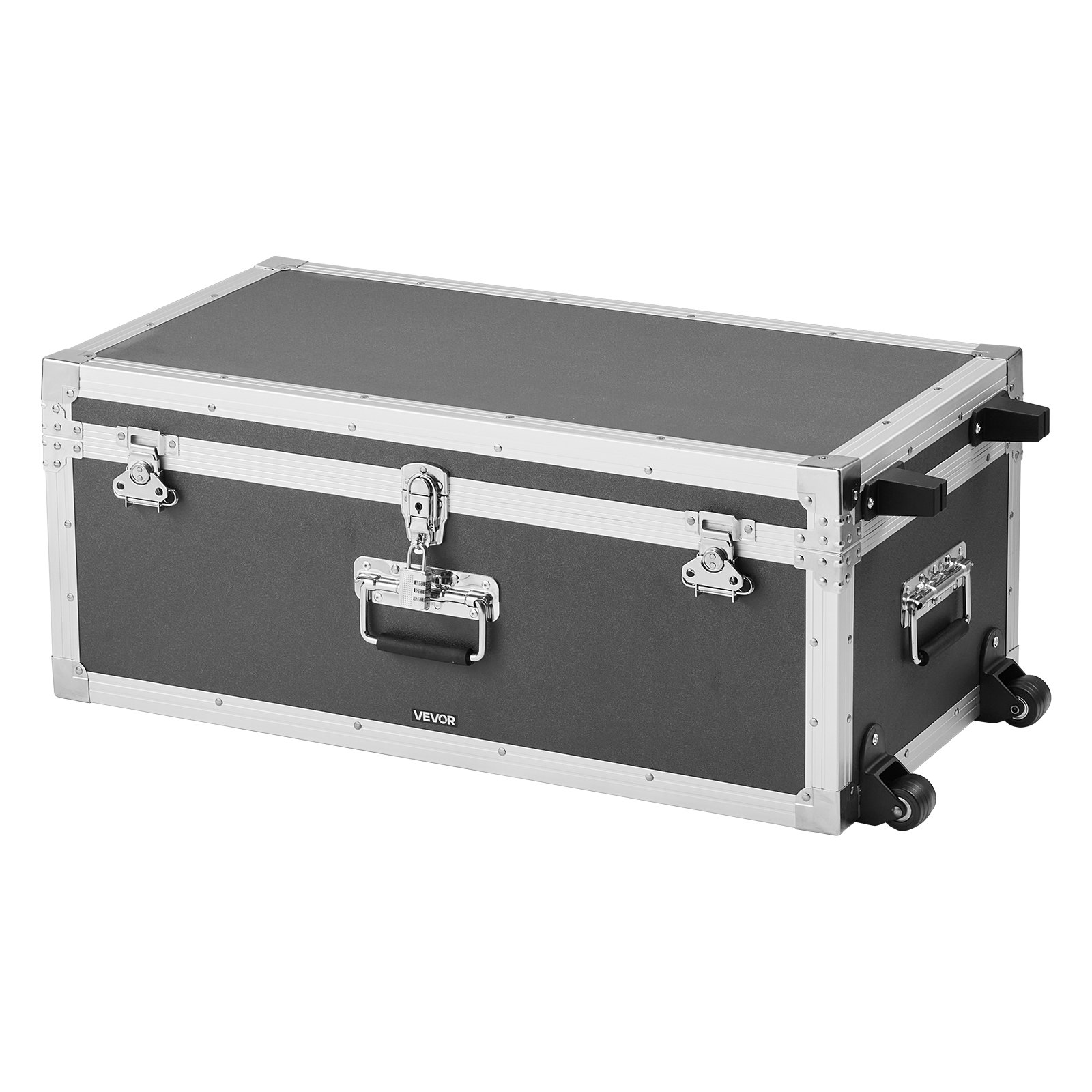 VEVOR Cajas de Transporte y Almacenamiento, Juego de 2 Piezas, Grande 763 x 392 x 312 mm, Pequeña 600 x 350 x 240 mm, Caja de Madera con Cerradura Asas de Metal Ruedas, para Viajes Equipo, Color Gris