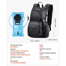 VEVOR Mochila de Hidratación 25 L con Depósito de Agua de TPU 480 x 280 x 190 mm