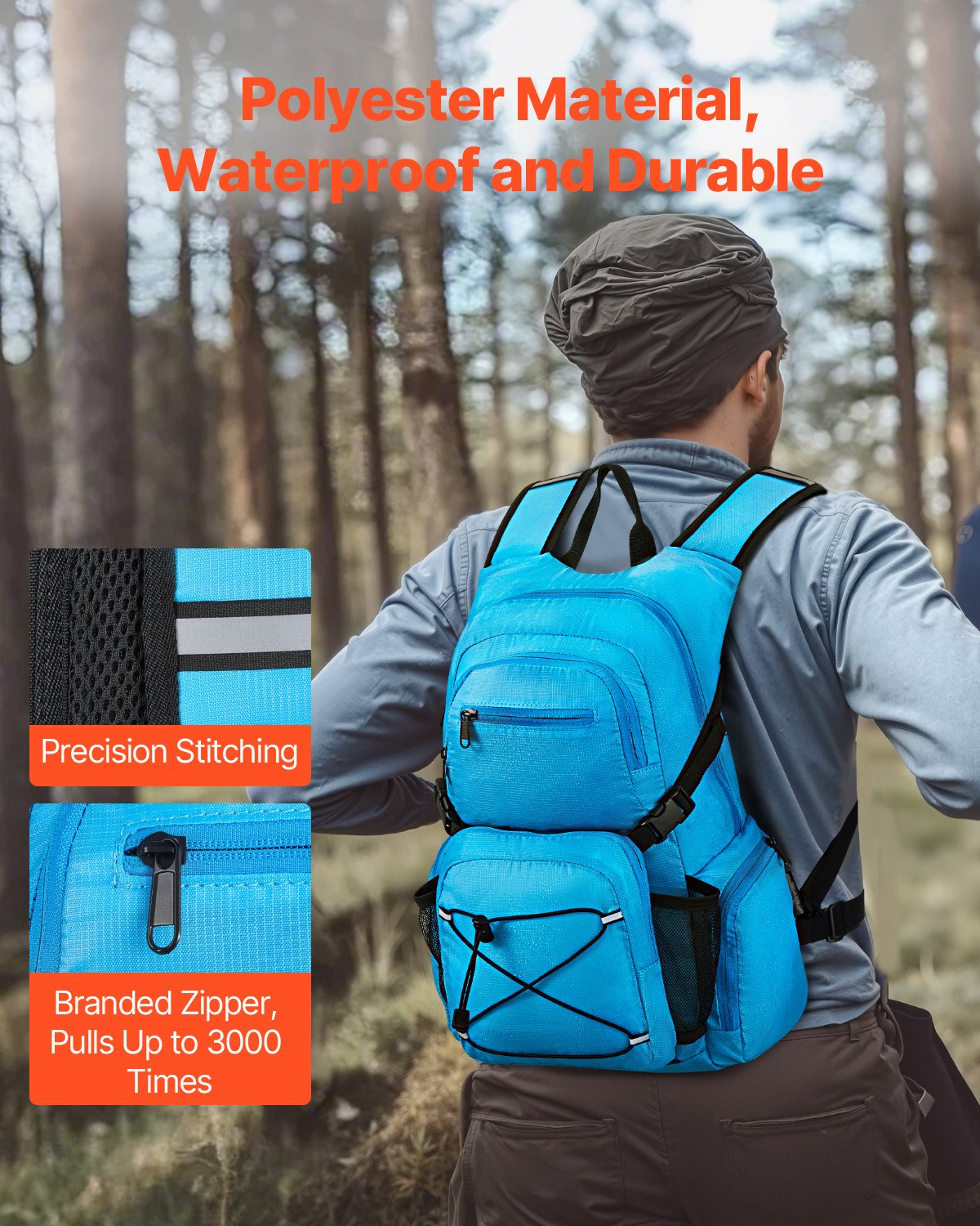 VEVOR Mochila de Hidratación Aislada de 25 L con Vejiga de Agua de TPU de 2 L, Mochilas de Senderismo para Ciclismo Correr Viaje Escalada Azul, Conveniente, para Hombres y Mujeres, 480 x 280 x 190 mm
