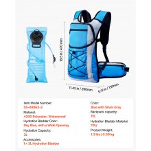 VEVOR Mochila de Hidratación para Correr 15 L Senderismo Azul 470 x 290 x 130 mm