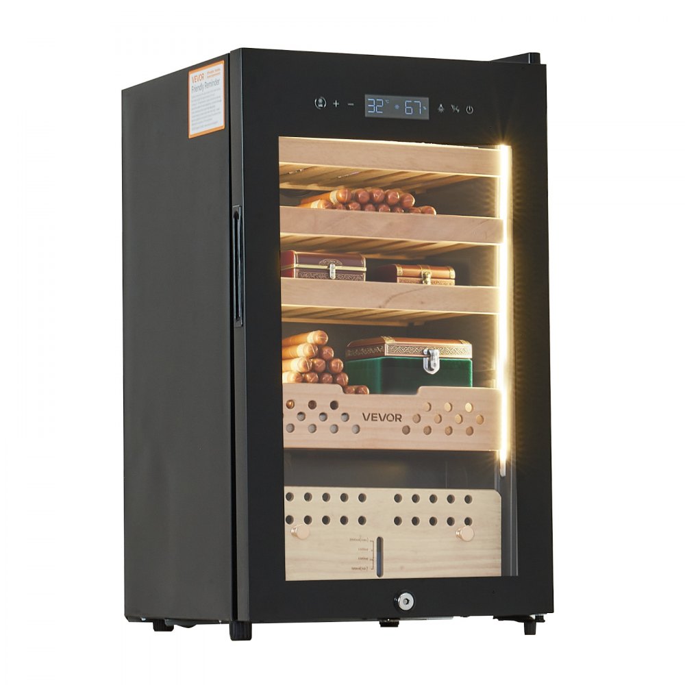 VEVOR Humidificador Eléctrico para Puros 70 L, 400 Unidades, con Compresor de Refrigeración, Control Constante de Humedad y Temperatura, Estantes y Cajones de Cedro Español, 450 x 420 x 745 mm