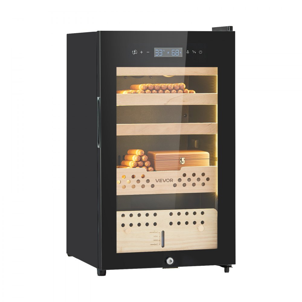 VEVOR Humidificador Eléctrico para Puros 70 L, 400 Unidades, con Compresor de Refrigeración, Control Constante de Humedad y Temperatura, Estantes y Cajones de Cedro Español, 450 x 420 x 745 mm