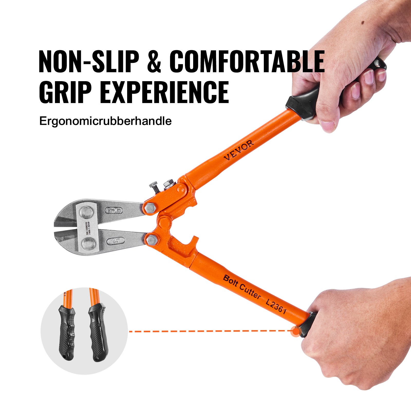 VEVOR Cortador de Pernos 46 cm Cortapernos con Mango Bimaterial y Mordazas de Goma Cuchilla de Aleación de Acero al Cromo Molibdeno Cortapernos Profesional para Varillas Alambres Cadenas Portacables