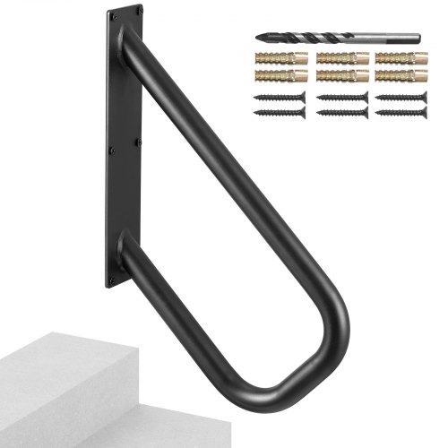 VEVOR Pasamanos de Escalera para Escalones Exteriores 480 mm Barandilla de Seguridad Montado en Pared para 1-2 Escalones Acabado Negro Mate para Personas Mayores, Embarazadas, Discapacitadas