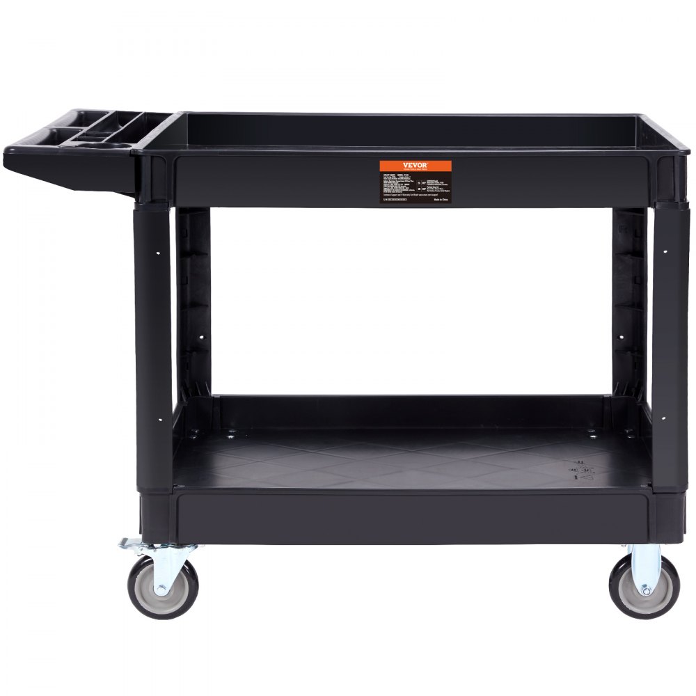 VEVOR Carrito de Servicio de PP 116x65x85 cm Carro Utilitario de 2 Niveles Capacidad Total de 250 kg (125 kg/Estante) Ruedas Giratorias 360° (2 con Freno) con Asa para Almacén Garaje Limpieza