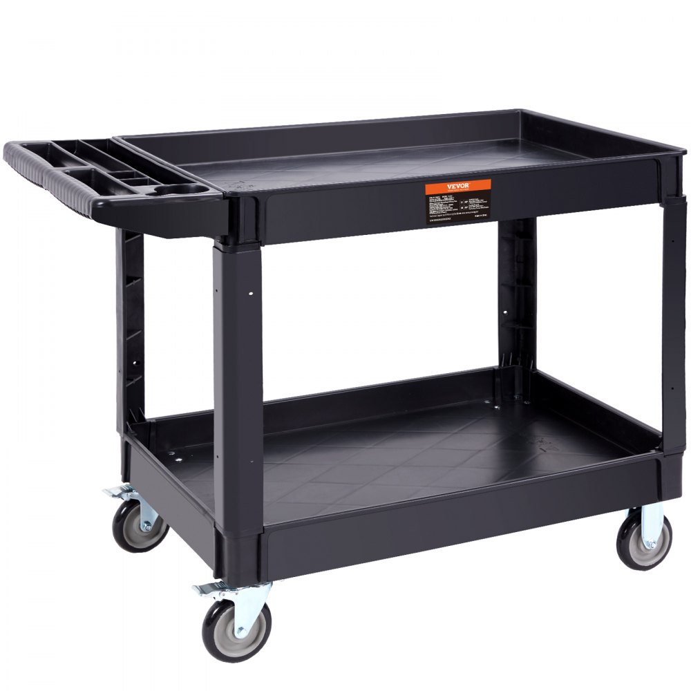 VEVOR Carrito de Servicio de PP 116x65x85 cm Carro Utilitario de 2 Niveles Capacidad Total de 250 kg (125 kg/Estante) Ruedas Giratorias 360° (2 con Freno) con Asa para Almacén Garaje Limpieza
