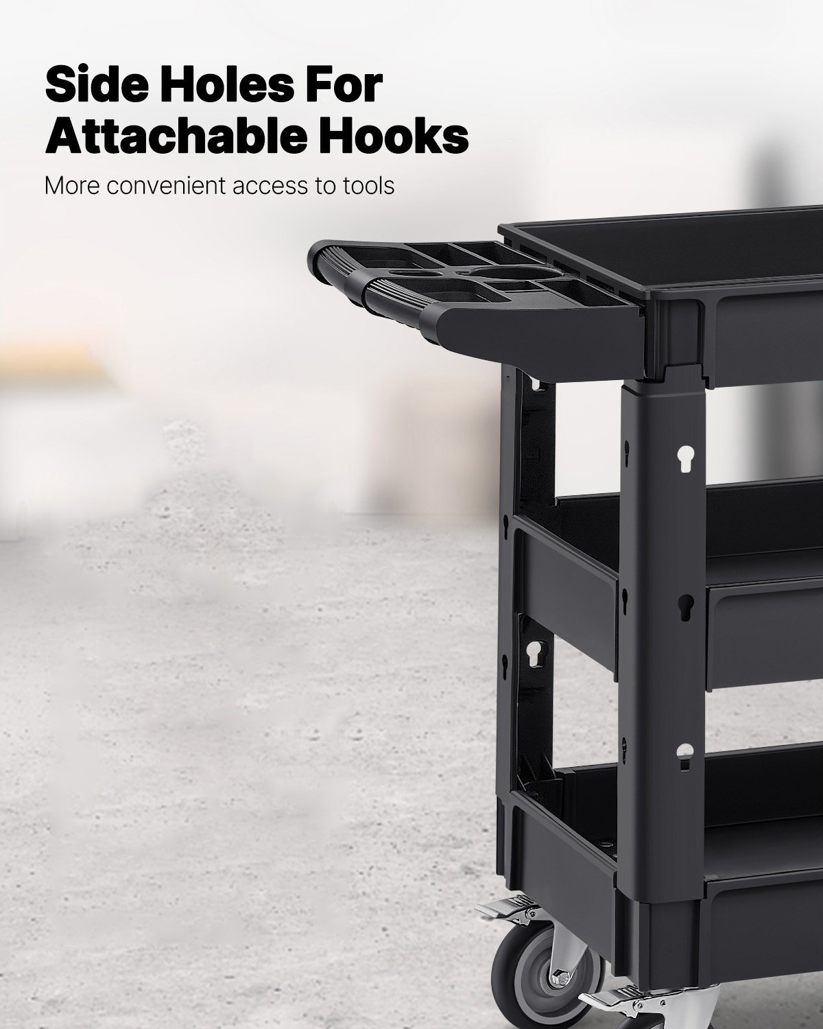 VEVOR Serving Trolley 103x43.5x85.7cm Clearing Trolley 249kg Load Capacity Polypropylene Trolley Multi-Purpose Trolley with 3 Compartments Kitchen Trolley with Swivel Wheels Niche Trolley Workshop Trolley Service Trolley