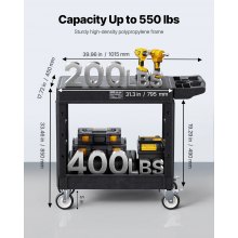 VEVOR Carro Multifuncional de 2 Estantes 1015 x 450 x 850 mm con Ruedas, Negro