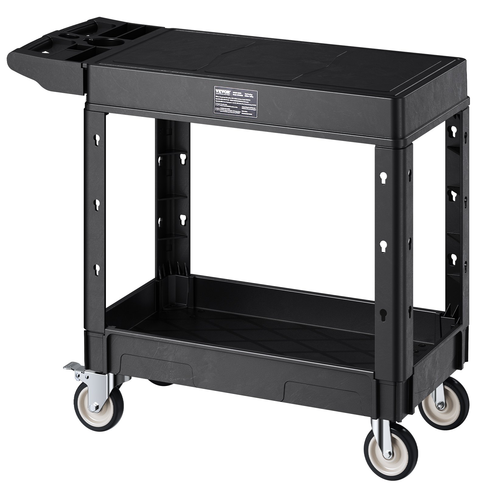 VEVOR Tool Trolley, 250 kg Load Capacity, Workshop Trolley, Multi-Purpose Trolley made of Plastic with Two Shelves & 360° Swivel Casters (2 with Brakes), Suitable for Warehouse, Garage, Cleaning, 1015x450x850 mm