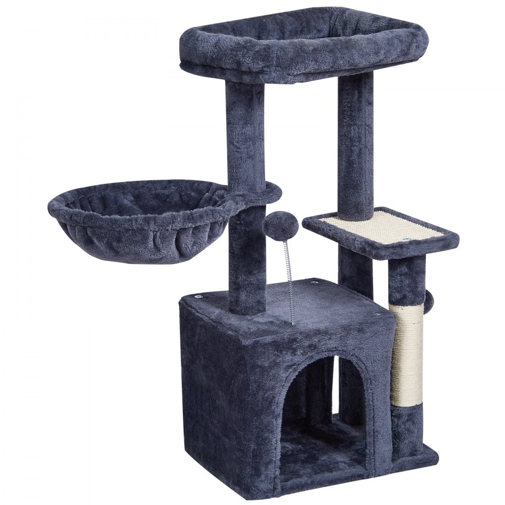 VEVOR Árbol para Gatos 80 cm Torre de Escalada para Gatos con Poste Rascador de Sisal Caseta Hamaca Percha Superior Plataformas de Salto Bola Colgante para Actividad de Gatos en Interior, Gris Oscuro