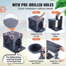 VEVOR Torre Interior Árbol para Gatos 80 cm con Hamaca Casita, Gris Oscuro