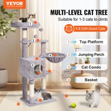 VEVOR Torre Interior Árbol para Gatos 115 cm con Hamaca Casita, Gris Claro