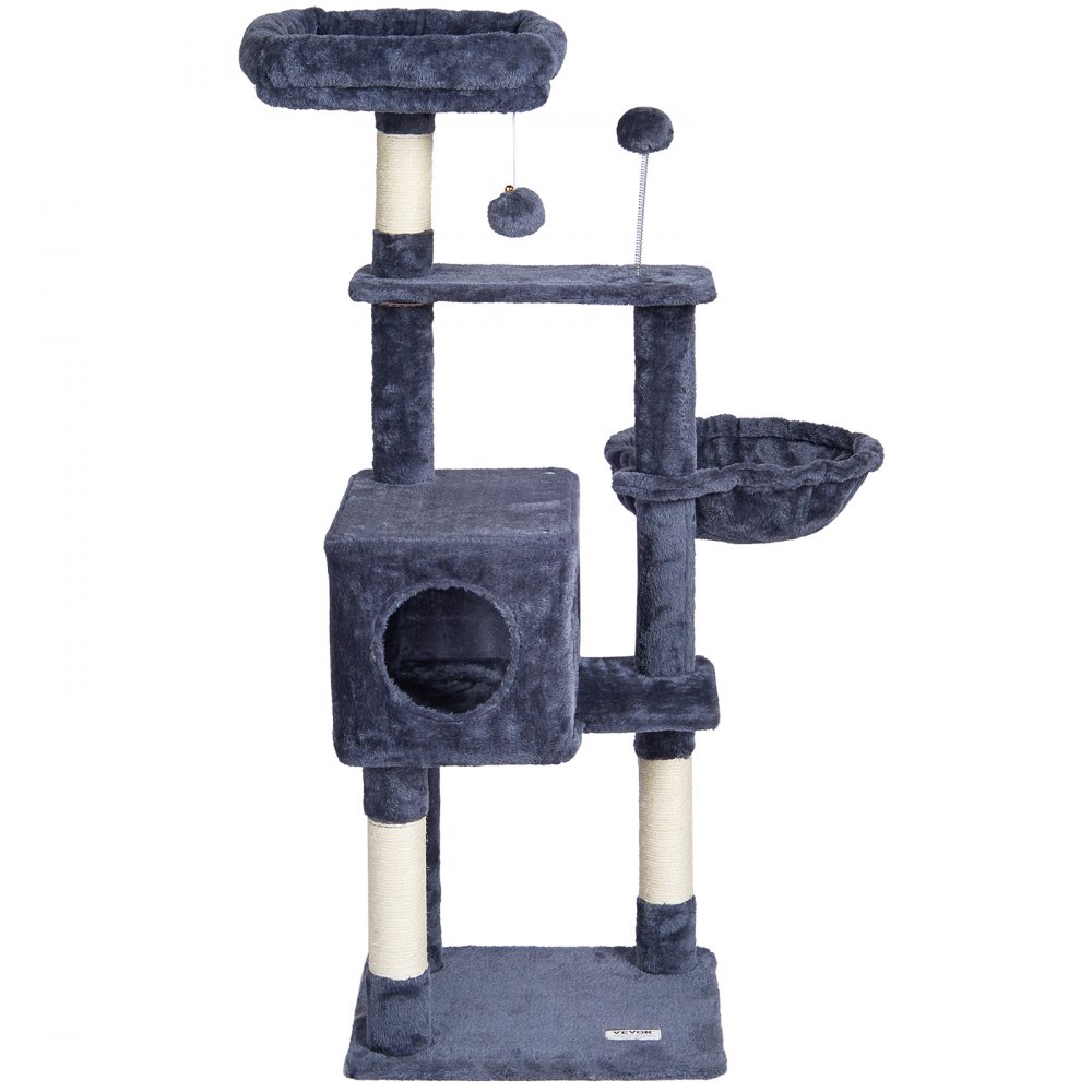 VEVOR Árbol para Gatos 115 cm Torre de Escalada para Gatos con Rascador de Sisal Hamaca Percha, Perca Superior, Plataformas de Salto Bola Colgante para  Actividades de Gatos en Interior, Gris Oscuro