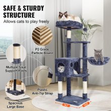 VEVOR Torre Árbol para Gatos 115 cm con Rascador de Sisal Hamaca, Gris Oscuro