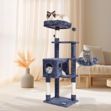 VEVOR Torre Árbol para Gatos 115 cm con Rascador de Sisal Hamaca, Gris Oscuro