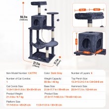 VEVOR Torre Interior Árbol para Gatos 143 cm con Hamaca Casita, Gris Oscuro