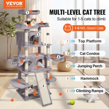 VEVOR Árbol para Gatos 174 cm Torre Interior para Gatos con Rascador y Casitas