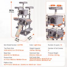 VEVOR Árbol para Gatos 174 cm Torre Interior para Gatos con Rascador y Casitas