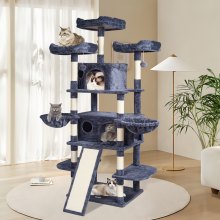 VEVOR Torre Interior Árbol para Gatos 174 cm con Rascador 2 Casitas, Gris Oscuro