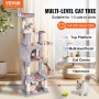 VEVOR Torre Interior Árbol para Gatos 154 cm con Hamaca Casita, Gris Claro