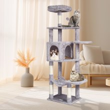 VEVOR Torre Interior Árbol para Gatos 154 cm con Hamaca Casita, Gris Claro