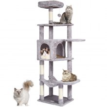 VEVOR Torre Interior Árbol para Gatos 154 cm con Hamaca Casita, Gris Claro