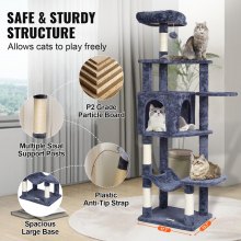 VEVOR Torre Interior Árbol para Gatos 154 cm con Hamaca Casita, Gris Oscuro