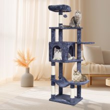 VEVOR Torre Interior Árbol para Gatos 154 cm con Hamaca Casita, Gris Oscuro