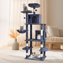 VEVOR Torre de Escalada 174cm Árbol para Gatos con Hamaca 2 Casitas, Gris Oscuro