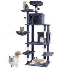 VEVOR Torre de Escalada 174cm Árbol para Gatos con Hamaca 2 Casitas, Gris Oscuro