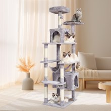 VEVOR Torre Interior Árbol para Gatos 183 cm con Rascador 2 Casitas, Gris Claro