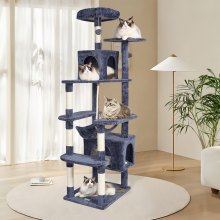 VEVOR Torre Interior Árbol para Gatos 183 cm con Rascador 2 Casitas, Gris Oscuro