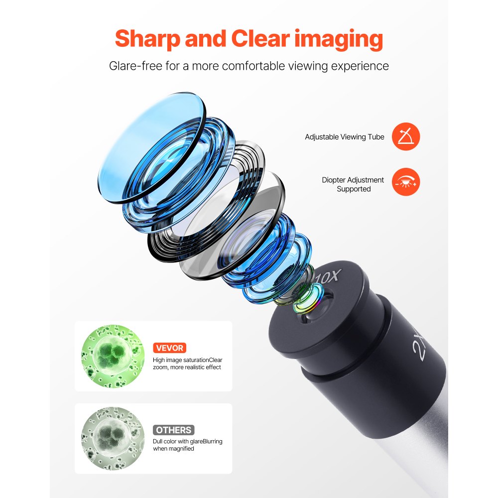 VEVOR Microscopio Compuesto con Aumento de 40-2000X Kit de Microscopio Monocular Cuerpo de Aleación de Aluminio con Luz LED, Soporte para Teléfono Móvil, para Estudiantes, Laboratorio, Escuela