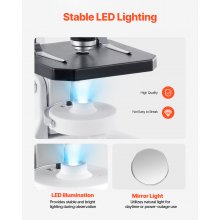 VEVOR Microscopio Compuesto con Aumento de 40-2000X Kit de Microscopio Monocular Cuerpo de Aleación de Aluminio con Luz LED, Soporte para Teléfono Móvil, para Estudiantes, Laboratorio, Escuela