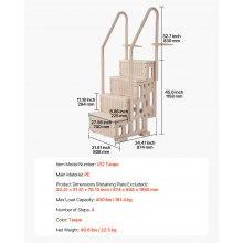 VEVOR Escalera para Piscina de 4 Escalones Topo 2 Pasamanos 874 x 808 x 1985 mm