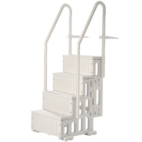 VEVOR Escalera para Piscina, 4 Escalones con Pasamanos Dobles y Escalones Resistentes Antideslizantes, Carga de 181,4 kg, para Piscinas Enterradas y Elevadas, Blanco Leche, 874 x 808 x 1985 mm