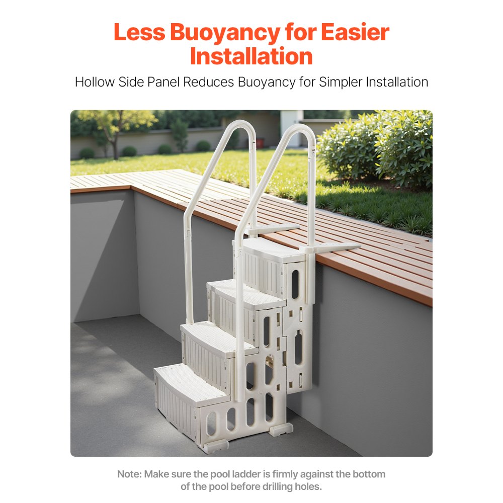 VEVOR Pool Ladder, Plastic Pool Steps with 2 Handrails, 4 Non-Slip Steps, 180 kg Load Capacity, Swimming Pool Steps for 122-137 cm In-Ground Pools, Terrace, House, Indoor, Outdoor, White