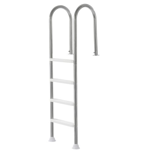 VEVOR Escalera para Piscina, 4 Escalones con Pasamanos Dobles y Escalones, Acero Inoxidable, Carga de 120 kg, para Piscinas Enterradas con Plataforma Montada, 600 x 445 x 1825 mm, Plata + Blanco