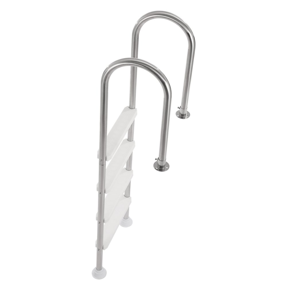 VEVOR swimming pool ladder, 4-step staircase with double handrail, stainless steel pool entry, 120 kg load capacity, for 137 cm in-ground pools with mounted deck board for indoor and outdoor use