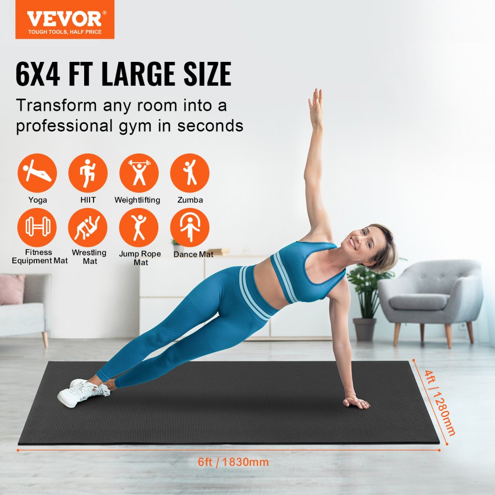 VEVOR Esterilla de Yoga Antideslizante de Alta Densidad para Hombres y Mujeres Estera de Fitness y Ejercicio con Bolsa y Correa de Transporte para Yoga en Casa, Pilates y Entrenamiento, 1830x1270 mm