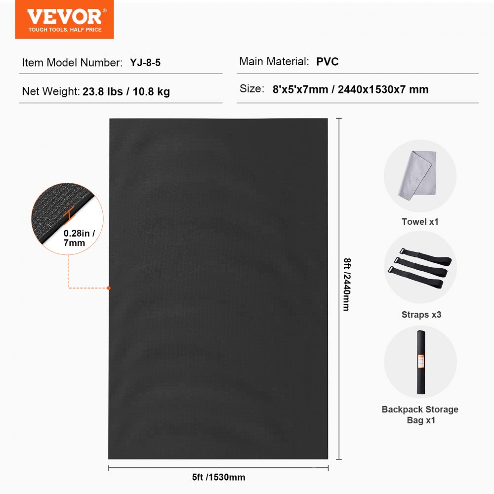 VEVOR Esterilla de Yoga Antideslizante de Alta Densidad para Hombres y Mujeres Estera de Fitness y Ejercicio con Bolsa y Correa de Transporte para Yoga en Casa, Pilates y Entrenamiento, 2440x1530 mm