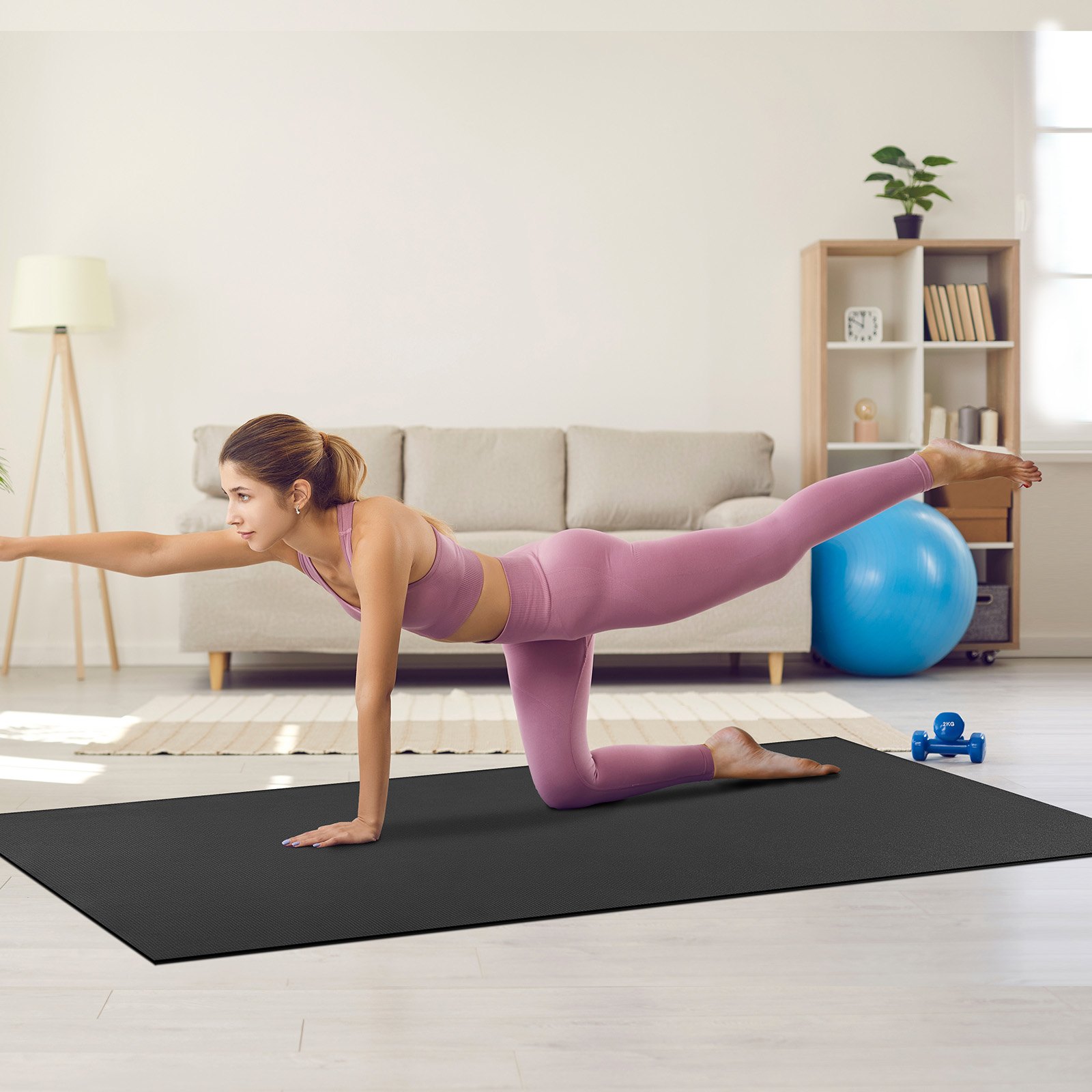VEVOR Esterilla de Yoga Antideslizante de Alta Densidad para Hombres y Mujeres Estera de Fitness y Ejercicio con Bolsa y Correa de Transporte para Yoga en Casa, Pilates y Entrenamiento, 2440x1530 mm