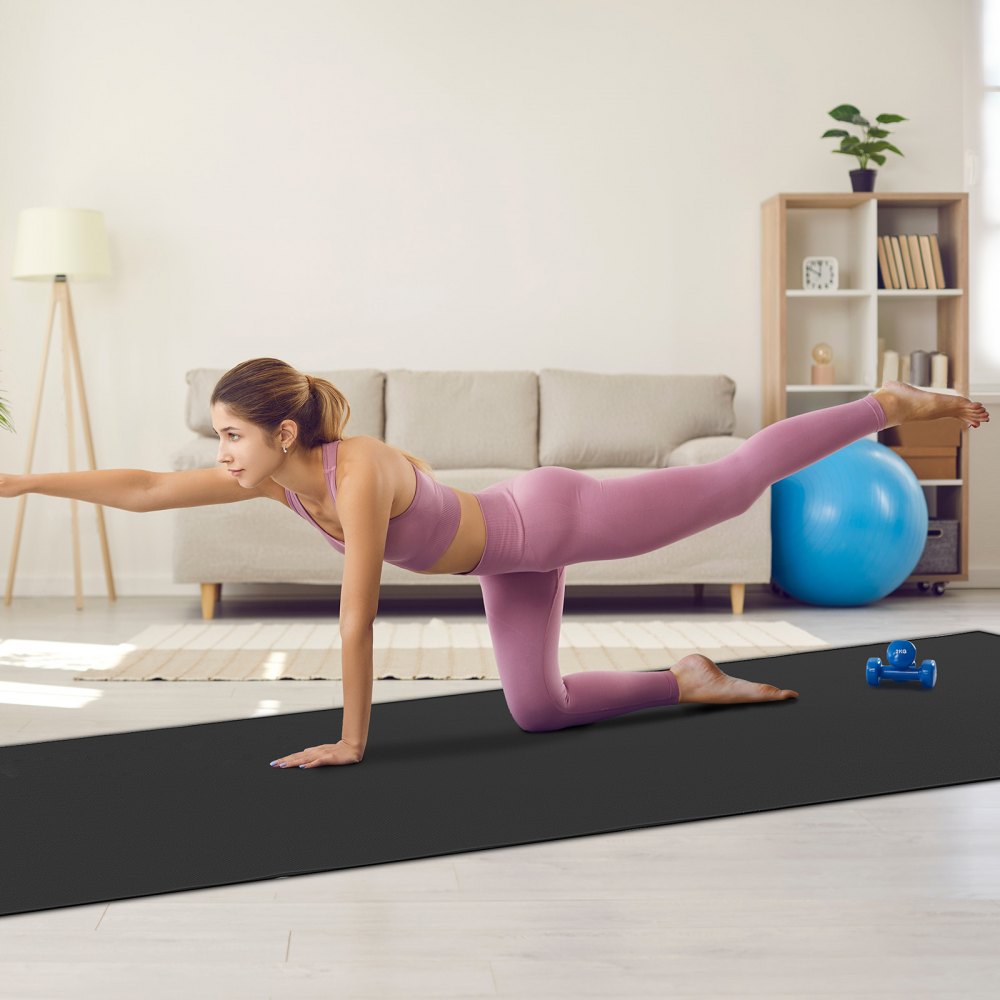 VEVOR Esterilla de Yoga Antideslizante de Alta Densidad para Hombres y Mujeres Estera de Fitness y Ejercicio con Bolsa y Correa de Transporte para Yoga en Casa, Pilates y Entrenamiento, 3660x1830 mm