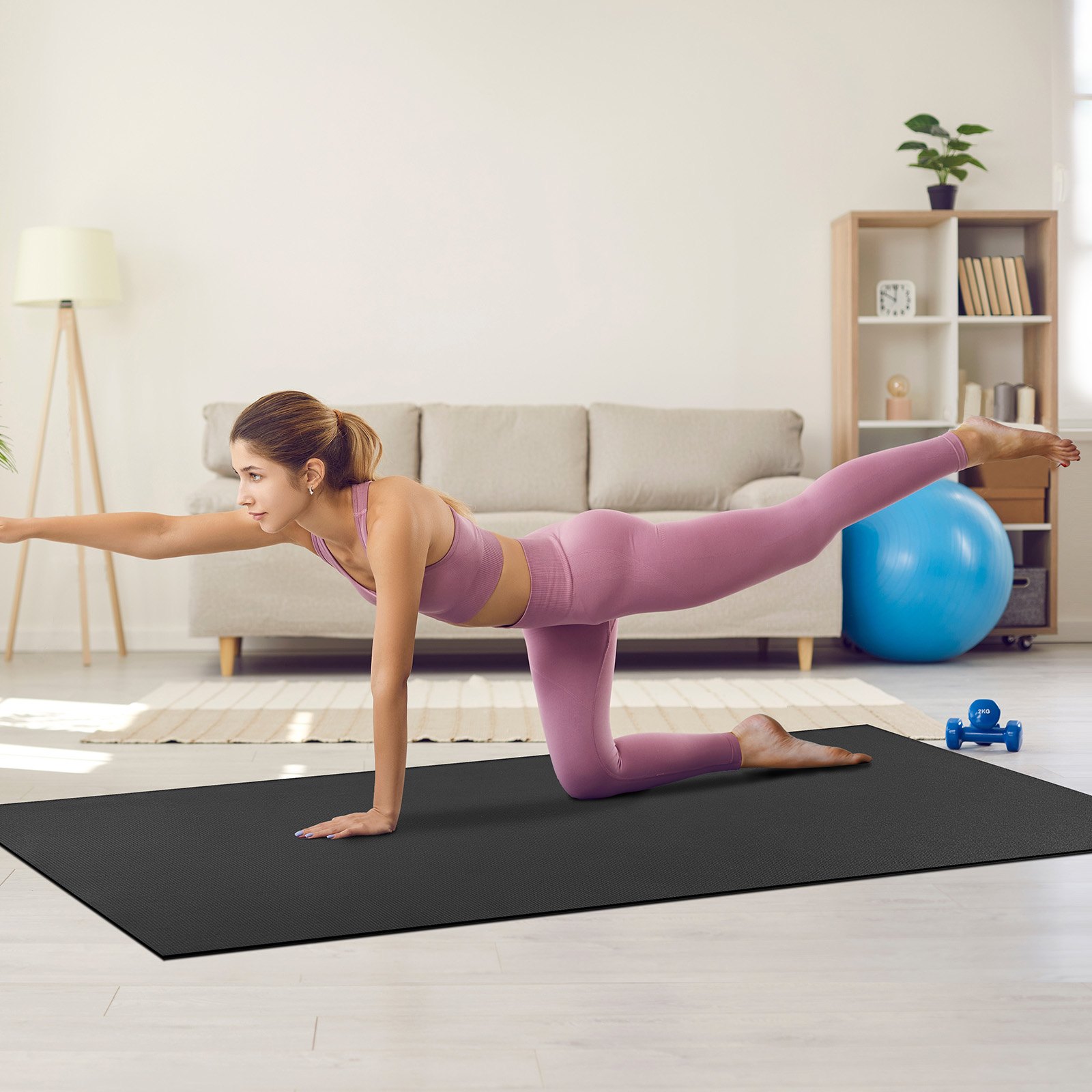 VEVOR Esterilla de Yoga Antideslizante de Alta Densidad para Hombres y Mujeres Estera de Fitness y Ejercicio con Bolsa y Correa de Transporte para Yoga en Casa, Pilates y Entrenamiento, 2440x1830 mm