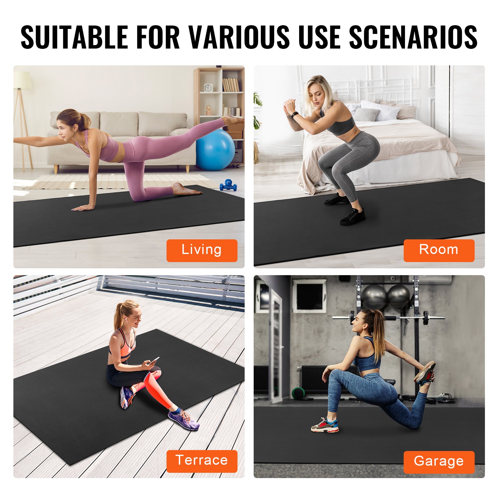 VEVOR Esterilla de Yoga Antideslizante de Alta Densidad para Hombres y Mujeres Estera de Fitness y Ejercicio con Bolsa y Correa de Transporte para Yoga en Casa, Pilates y Entrenamiento, 2750x1830 mm