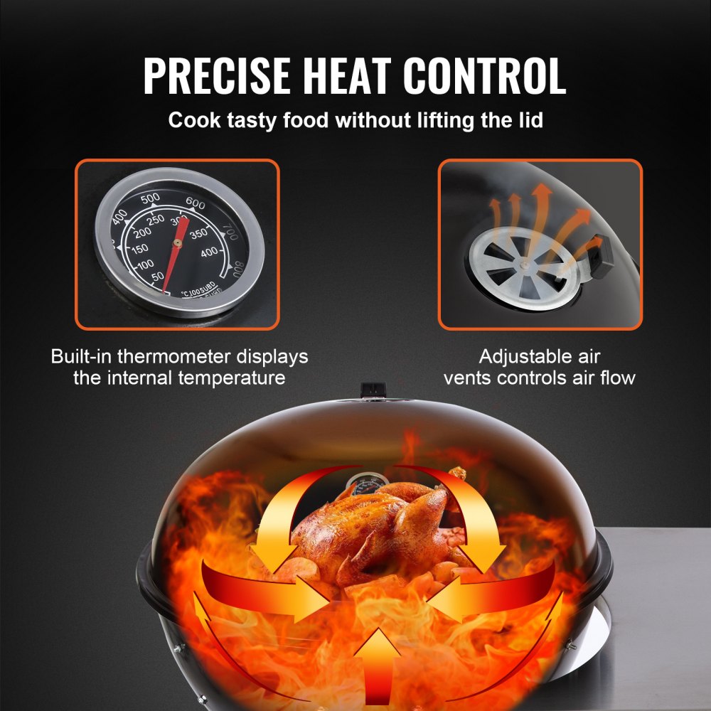 VEVOR Parrilla de Carbón Portátil de 21" Parrillas de Gas Propano con Cubierta y Carro Parrilla de Barbacoa de Hierro Ahumador Independiente para Cocinar al Aire Libre, Camping, Picnic, Patio, Negro