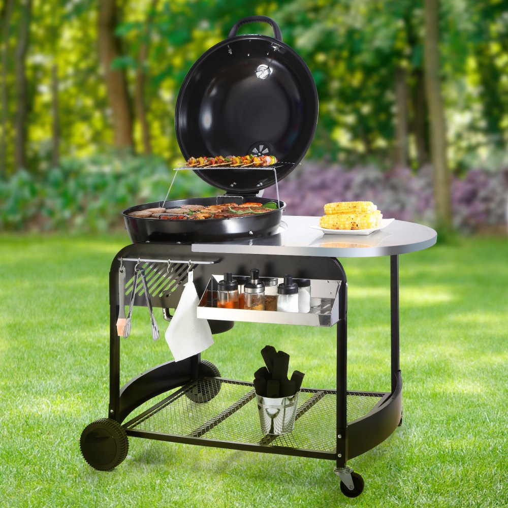 VEVOR Parrilla de Carbón Portátil de 21" Parrillas de Gas Propano con Cubierta y Carro Parrilla de Barbacoa de Hierro Ahumador Independiente para Cocinar al Aire Libre, Camping, Picnic, Patio, Negro