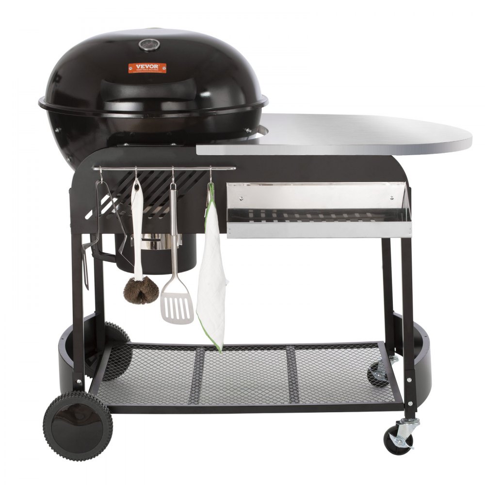 VEVOR Parrilla de Carbón Portátil de 21" Parrillas de Gas Propano con Cubierta y Carro Parrilla de Barbacoa de Hierro Ahumador Independiente para Cocinar al Aire Libre, Camping, Picnic, Patio, Negro